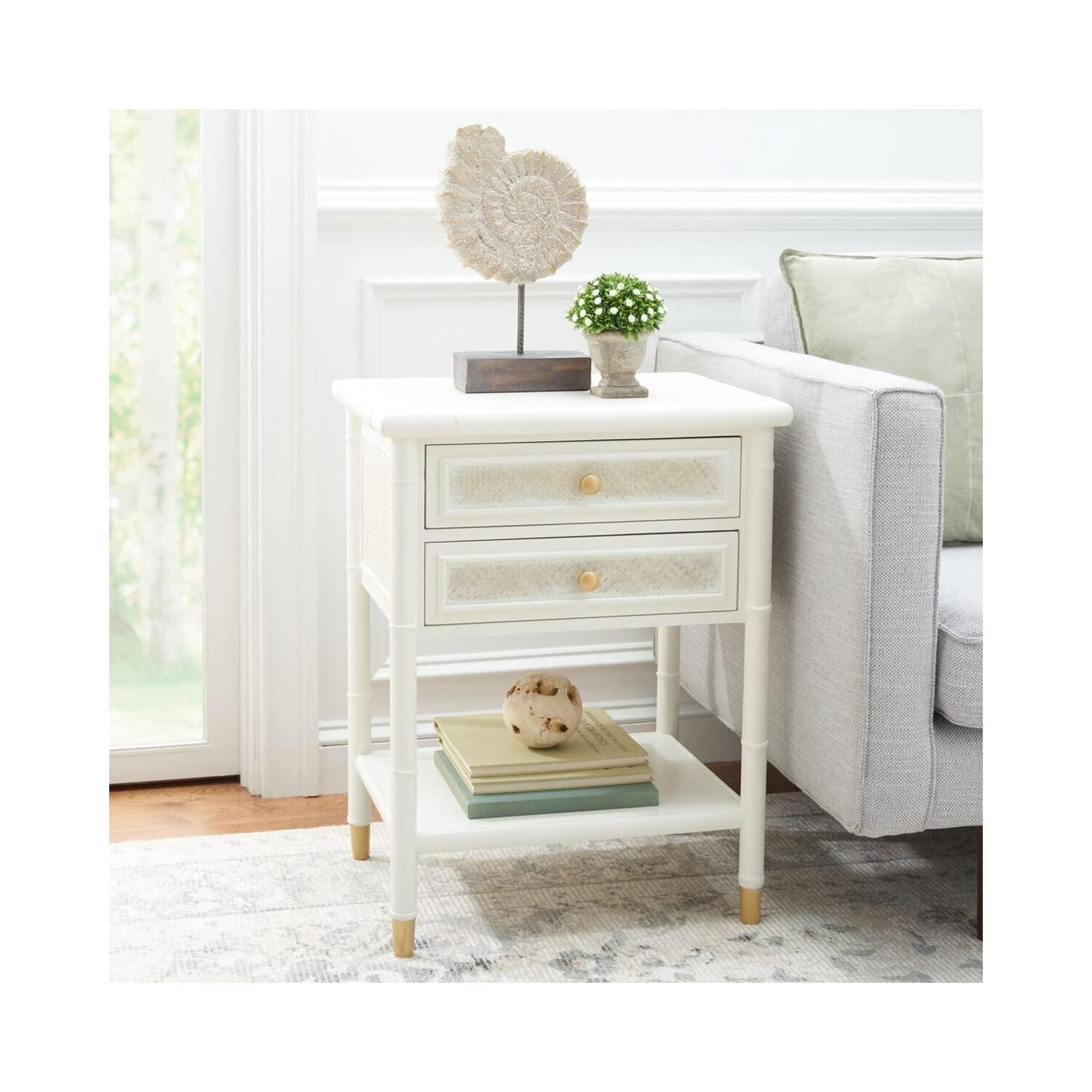 Ahab 2 Drawer 1 Shelf Accent Table - White/Gold - Safavieh