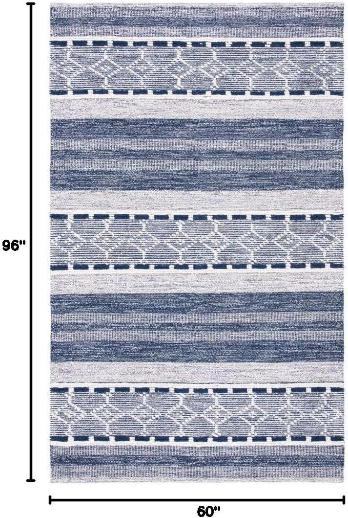 Striped Kilim STK522 Hand Woven Area Rug - Navy/Ivory - 5'x8' - Safavieh.