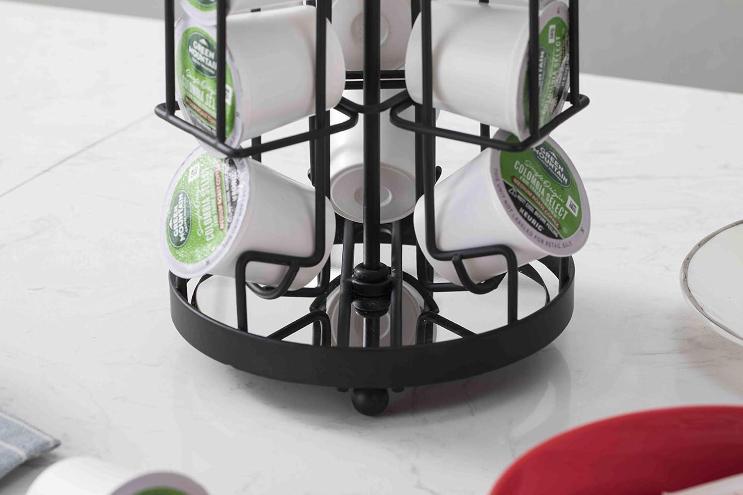 Black and Red Metal Coffee Pod Storage Carousel with Removable Sugar Box