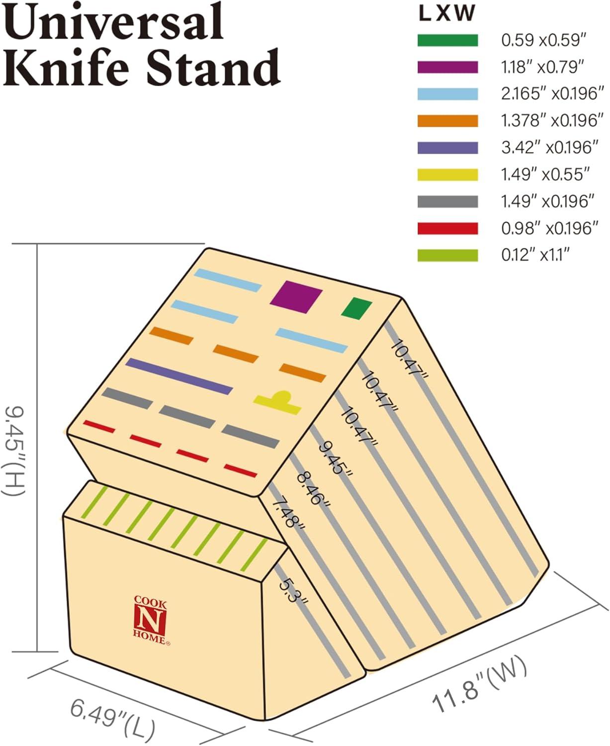 Cook N Home Cook N Home Bamboo Knife Storage Block Without Knives, 25 Slots Universal Knife Holder Countertop Butcher Block Knife Stand For Easy Kitchen Storage