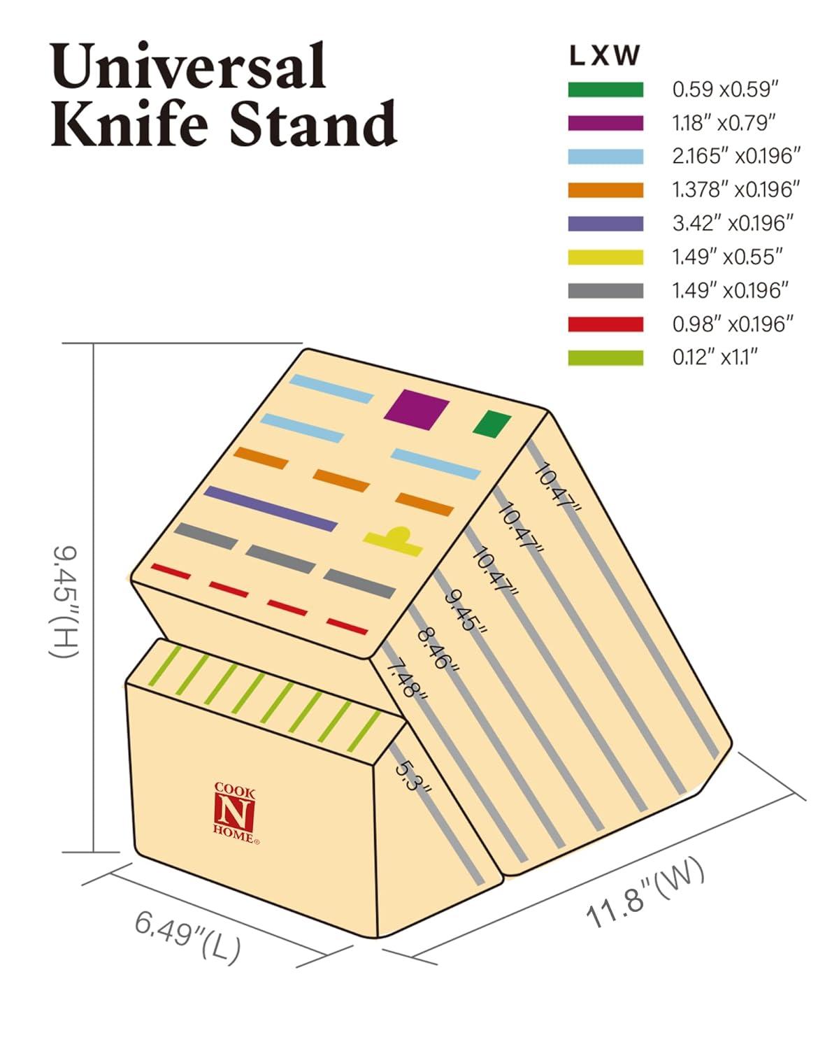 Cook N Home Cook N Home Bamboo Knife Storage Block Without Knives, 25 Slots Universal Knife Holder Countertop Butcher Block Knife Stand For Easy Kitchen Storage