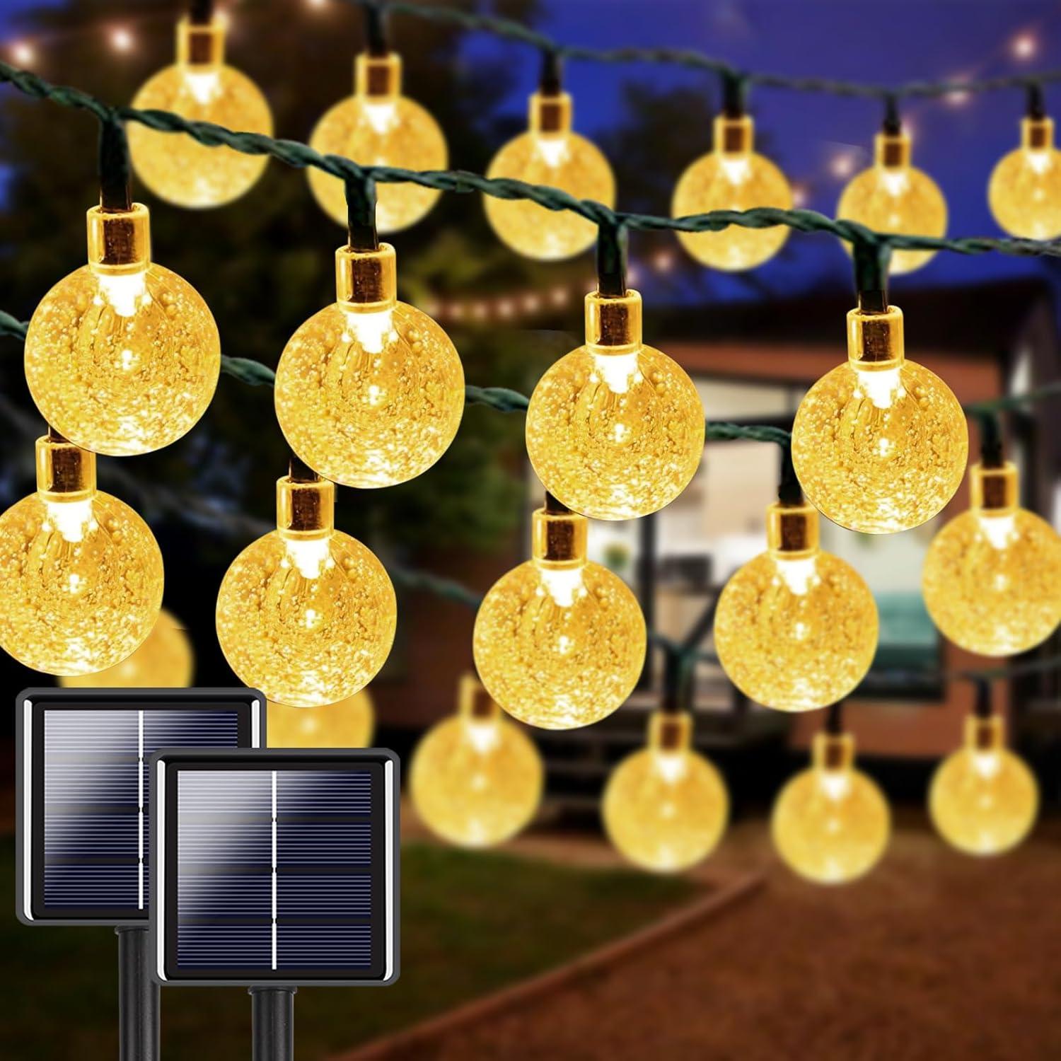 Solar Crystal Globe String Lights - 2-Pack, 100 LED 64ft Outdoor Lights (Warm White) - Energy Efficient & Weatherproof - Perfect for Garden, Patio, and Parties -|Solar Crystal Globe Lights, 2-Pack (10