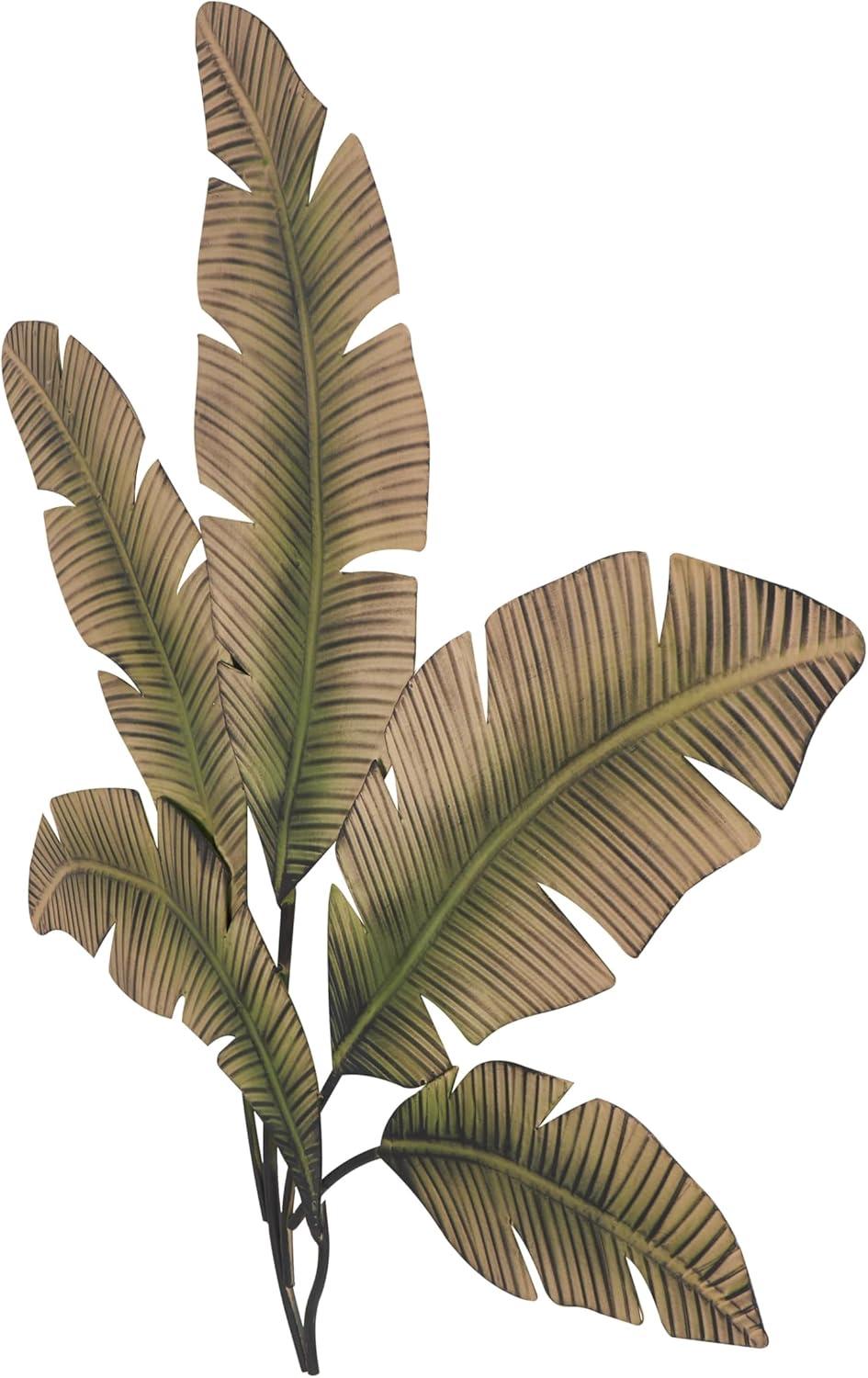 Large Green and Brown Metal Palm Leaf Wall Sculpture