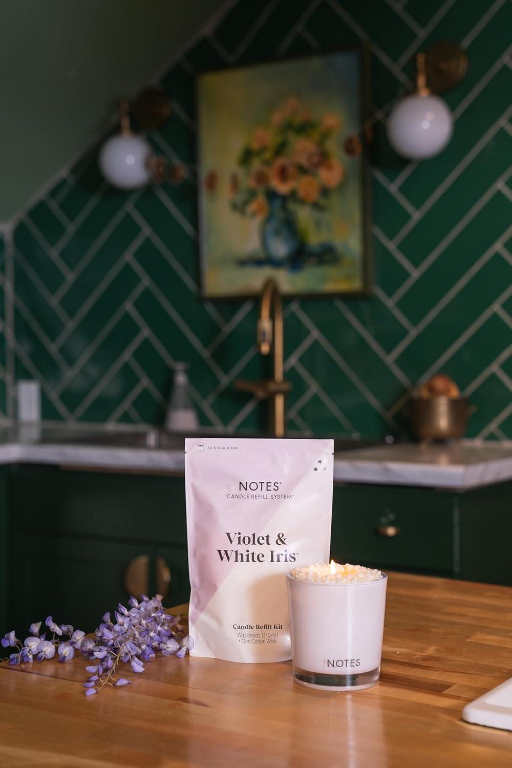 NOTES Sustainable Candle Refill | Non-Toxic Fragrance, Natural Wax Beads (Beeswax, Rice bran and Soy), Cotton Wick and Sustainer - (1) Violet & White Iris