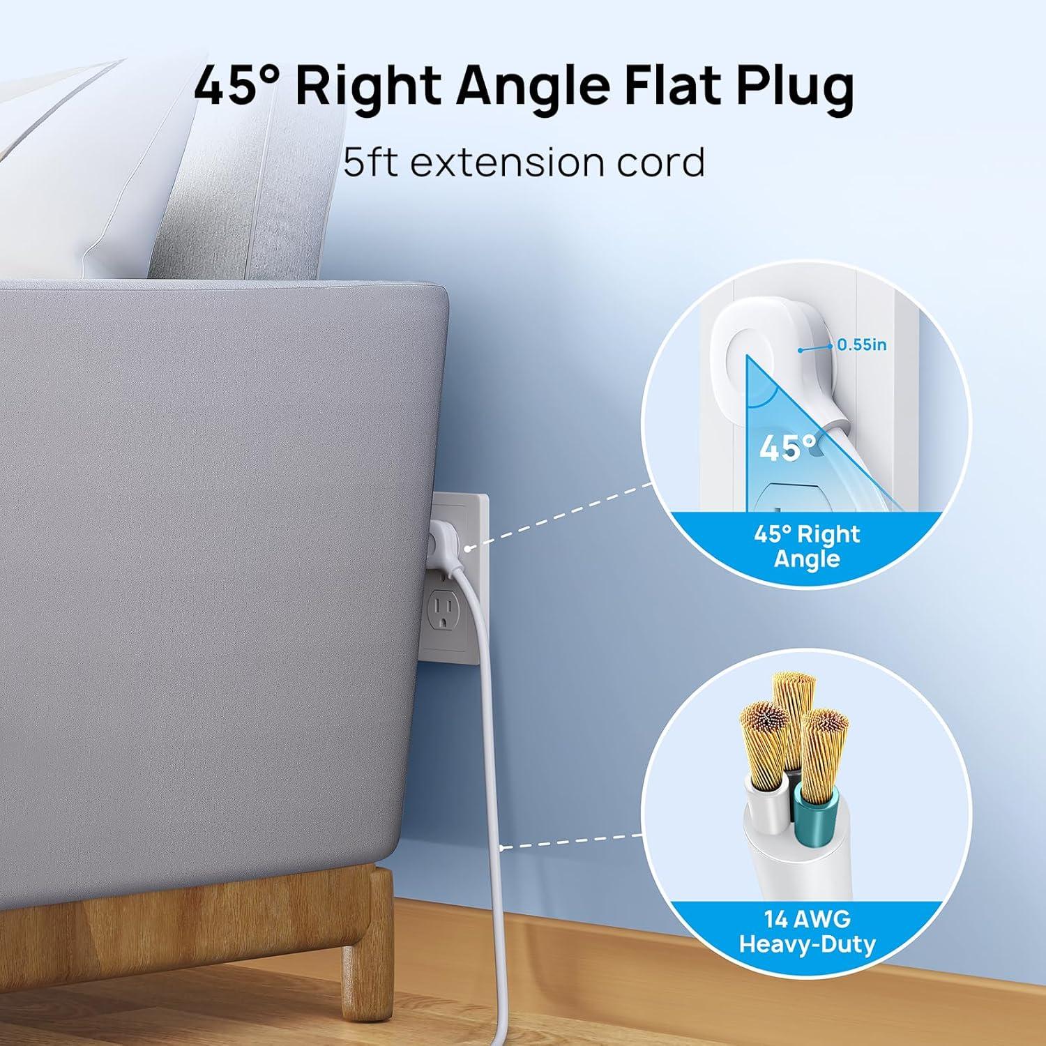 TROND Surge Protector Power Strip, 4000J, ETL Listed, 10 Widely Spaced Outlets, 2 USB C and 2 USB A Ports, Flat Plug 5ft Extension Cord, Wall Mountable, Under Desk Power Strip for Home Office, White