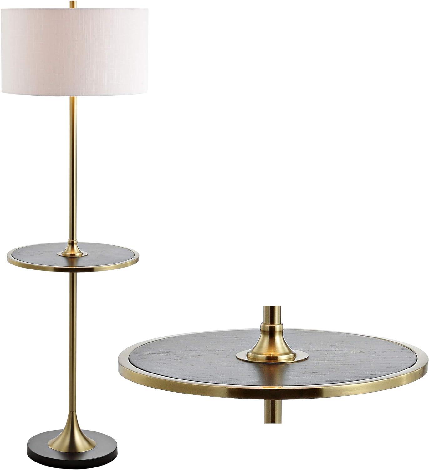 Transitional Black and Brass LED Floor Lamp with Integrated Wood Table