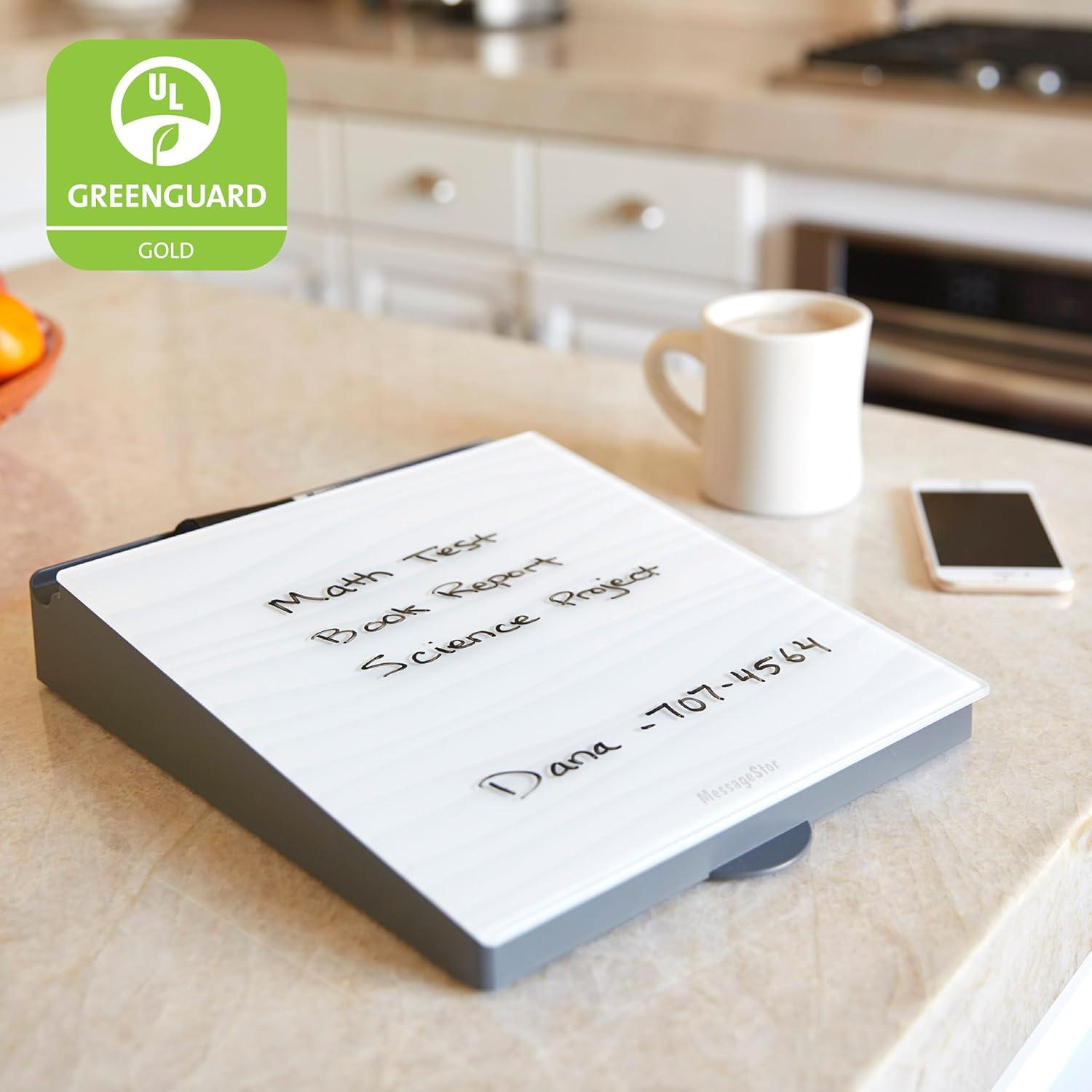 ECR4Kids ECR4Kids MessageStor Dry-Erase Glass Board Memo Station, Desk Organizer, Waves