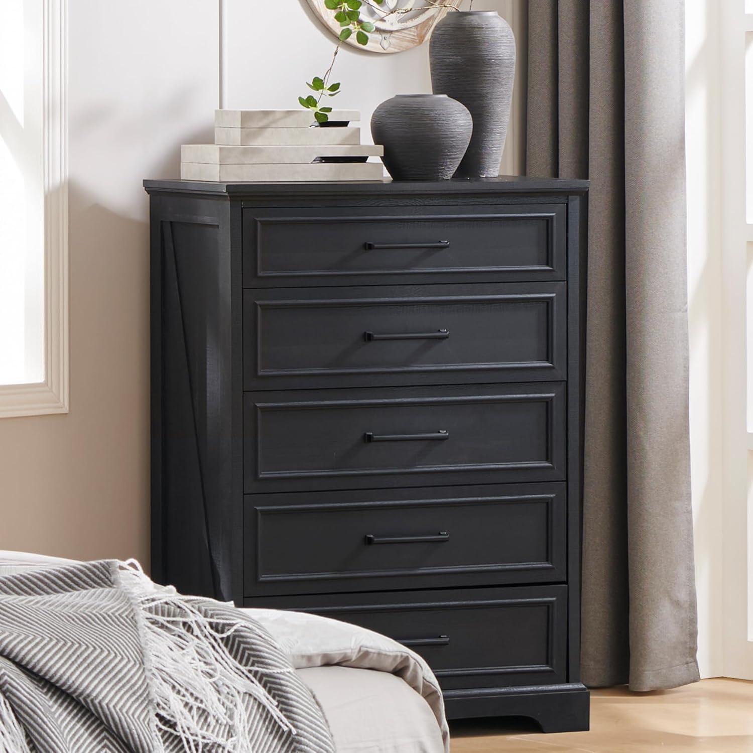 Gracie Oaks Quintone 46" Farmhouse 5 Drawer Dresser,Tall Chest of Drawer With Anti-Tip for Bedroom