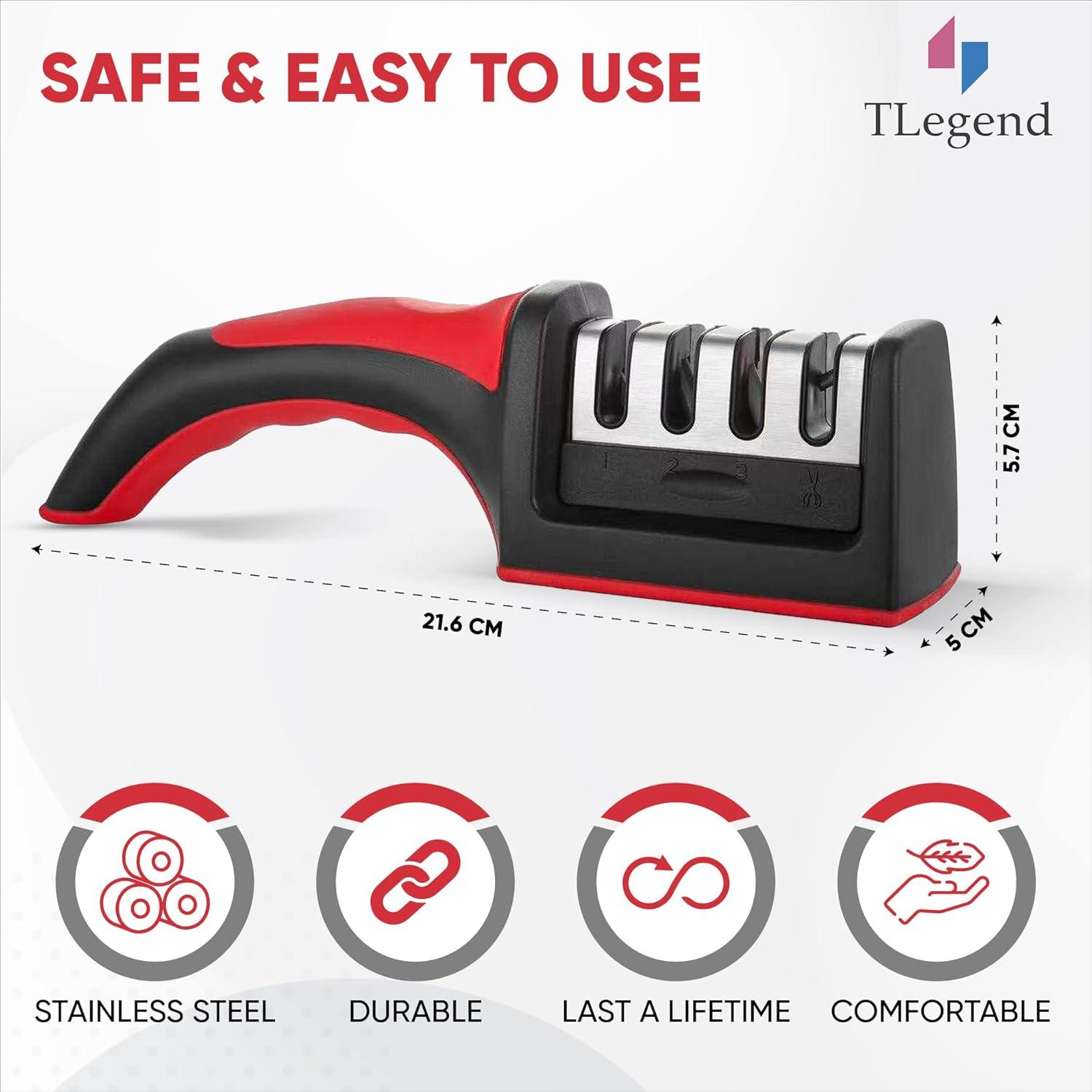 Knife Sharpeners for Kitchen Knives, Stainless Steel 4 in1 Kitchen Knife Sharpener, Ergonomic and Easy to Use Knife Sharpening Kit with 4 Stage Sharpening Slots