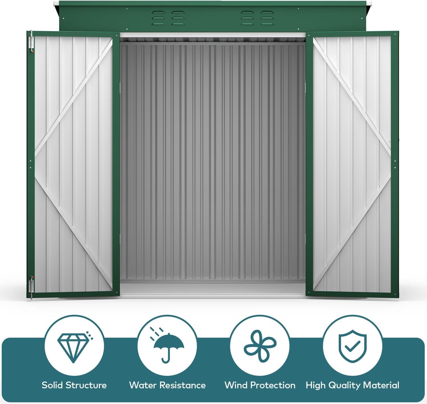 Outdoor Storage Shed, Lofka 6'x 4' Metal Garden Shed with Lockable Door,for Backyard Patio,Green