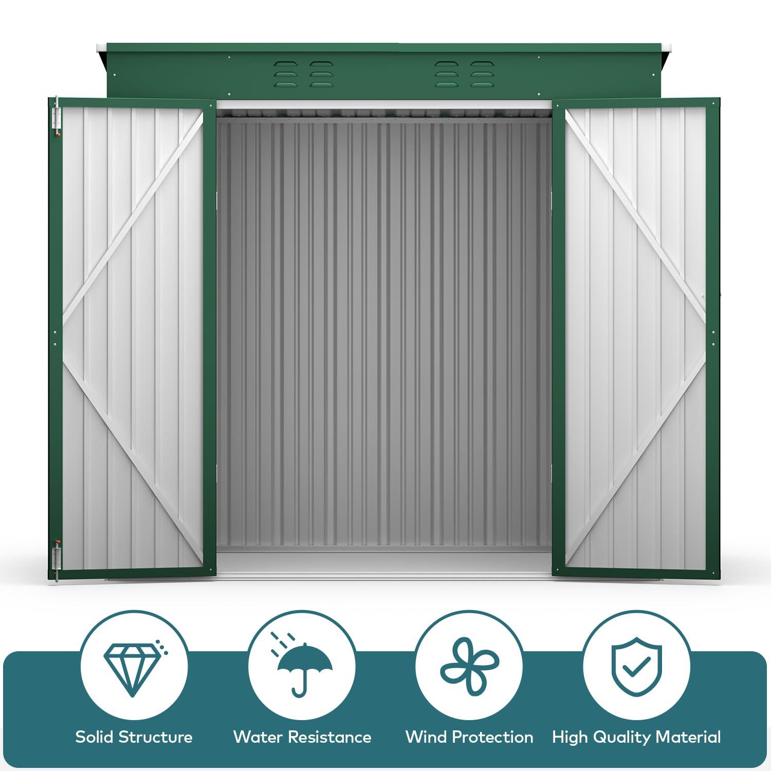 Outdoor Storage Shed, Lofka 6'x 4' Metal Garden Shed with Lockable Door,for Backyard Patio,Green