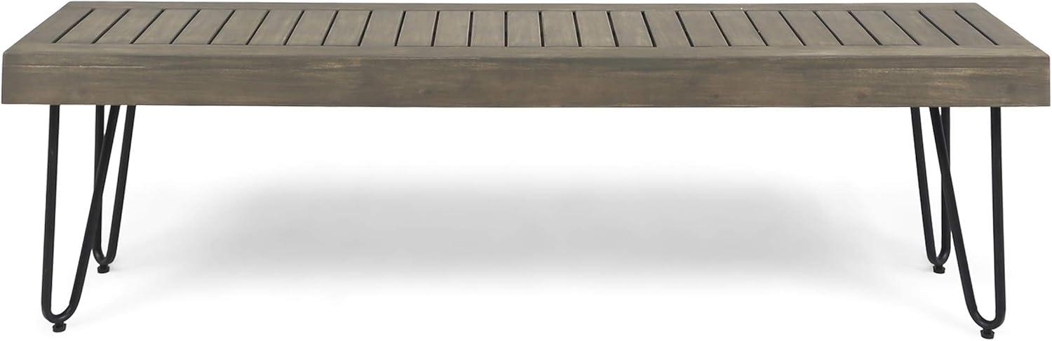 Gray Acacia Wood and Metal Outdoor Bench with Hairpin Legs