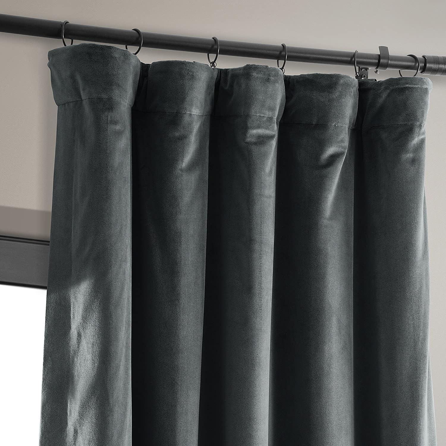 Half Price Drapes Signature Natural Grey Velvet Blackout Curtains For Bedrooms (1 Panel), 50WX 120L