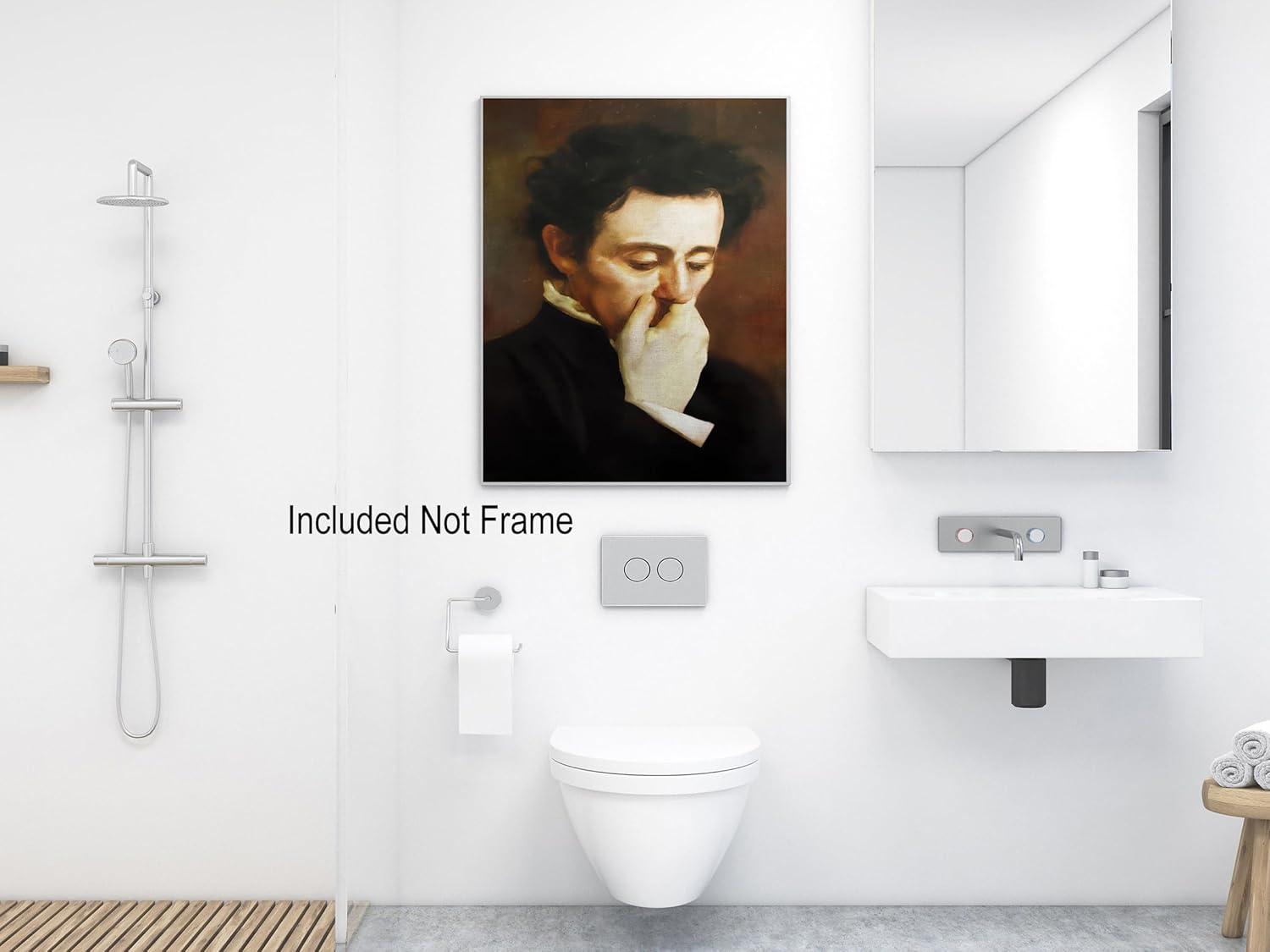 JDNWKBBS Funny Bathroom Canvas Wall Art Humorous Classical Oil Painting Man Covering Nose Posters Vintage Toilet Pictures Prints Rustic Farmhouse Wall Decor for Bathroom Restroom 12x16in Unframed