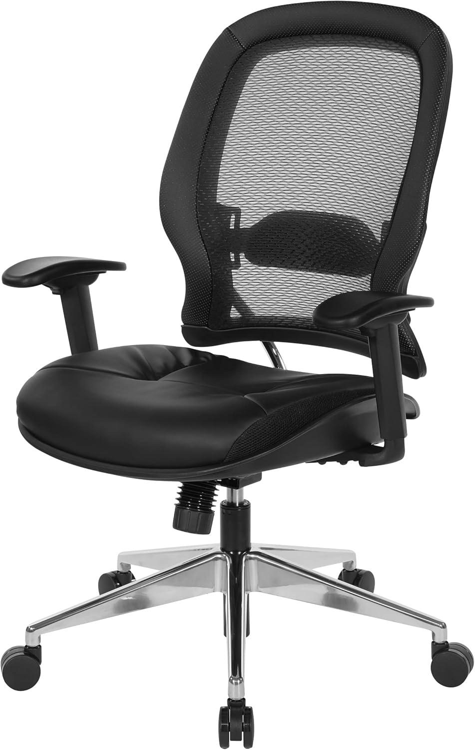 Air Grid Black Back Office Chair with Bonded Leather Seat