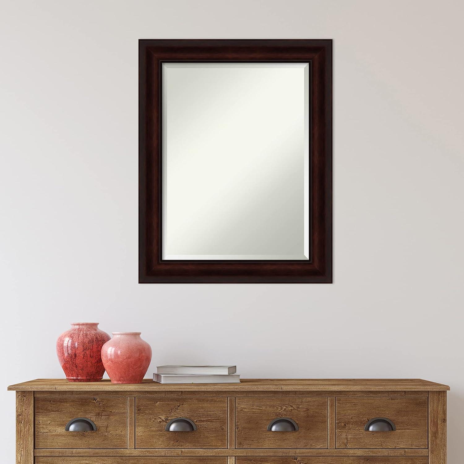 Amanti Art Beveled Bathroom Wall Mirror - Coffee Bean Brown Frame - Coffee Bean Brown Outer Size: 23 x 29 in