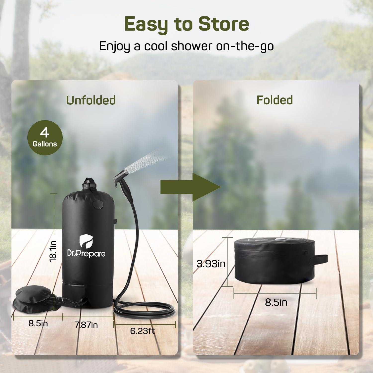 Black PVC Portable Camping Shower with Foot Pump, 5 Gallons