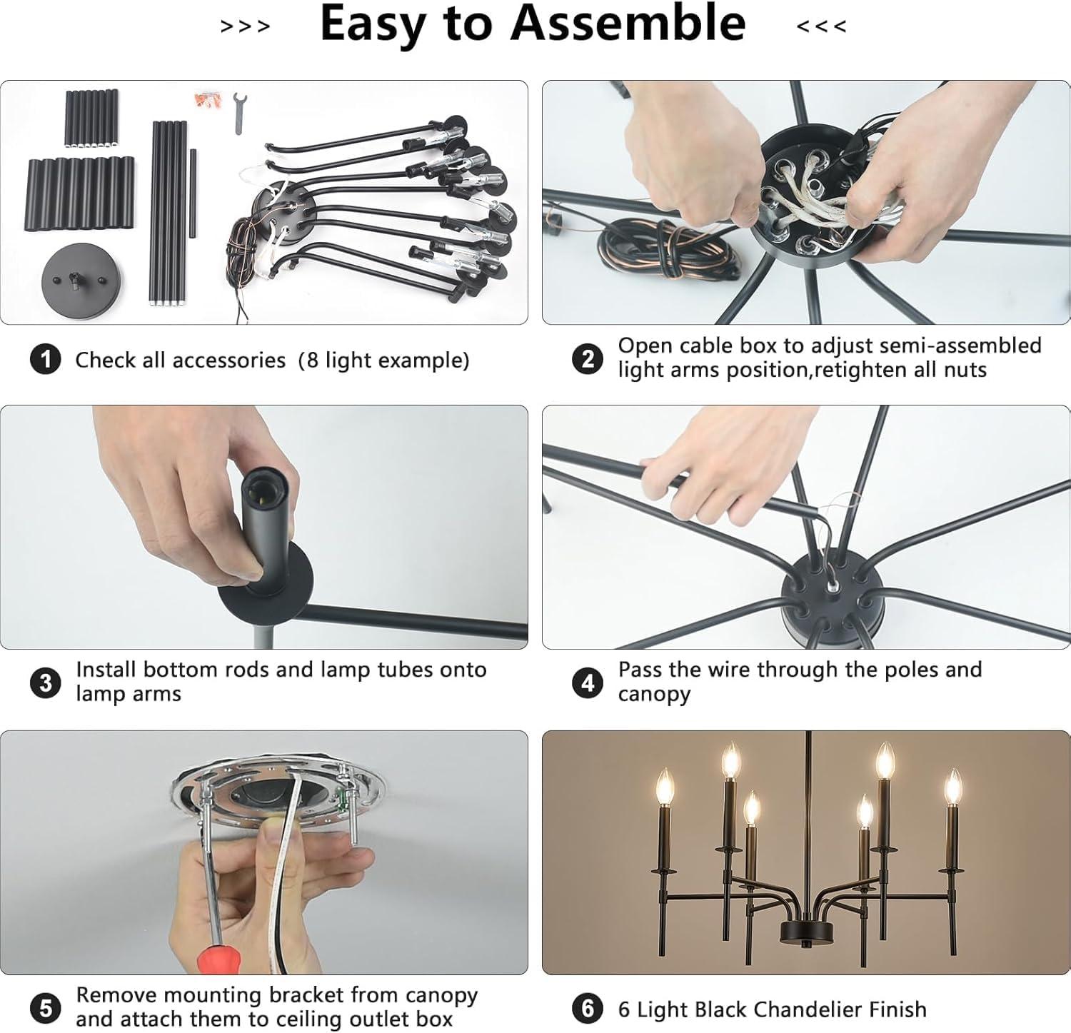 Black Metal 6-Light Candle Style Chandelier