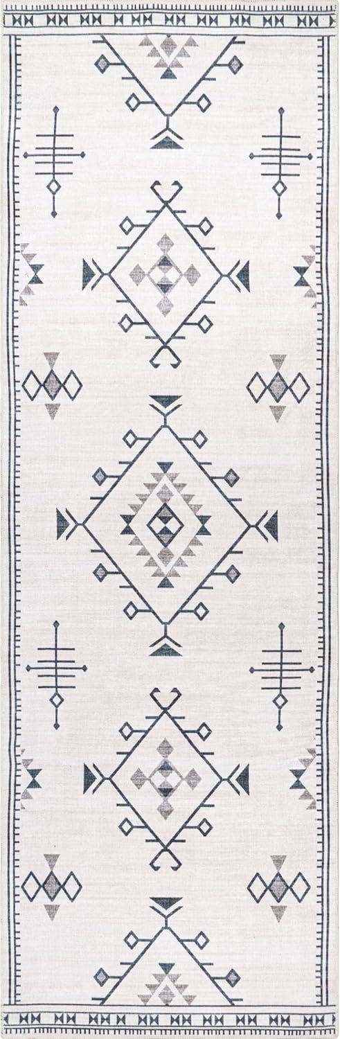 Cream Southwestern 16x10 Washable Synthetic Area Rug