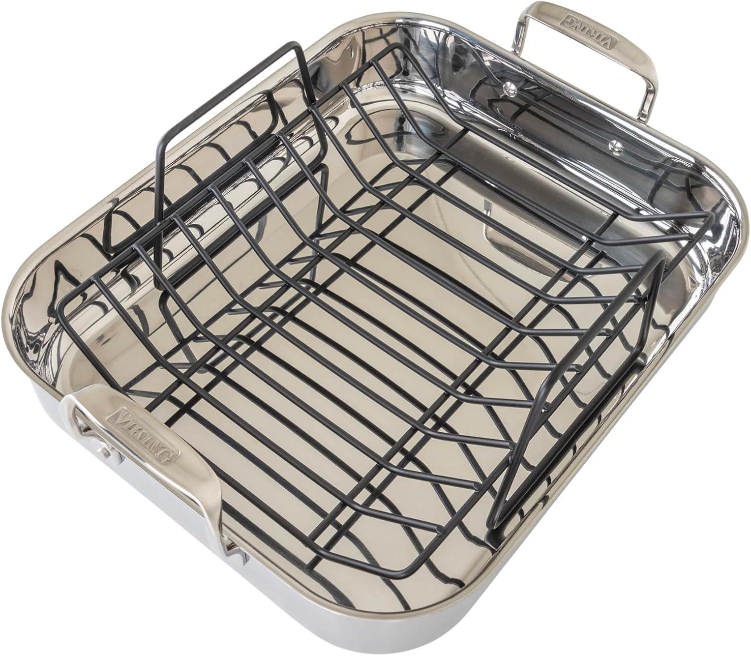 Viking 3 Ply Stainless Steel Roasting Pan with Rack and Thermometer Set