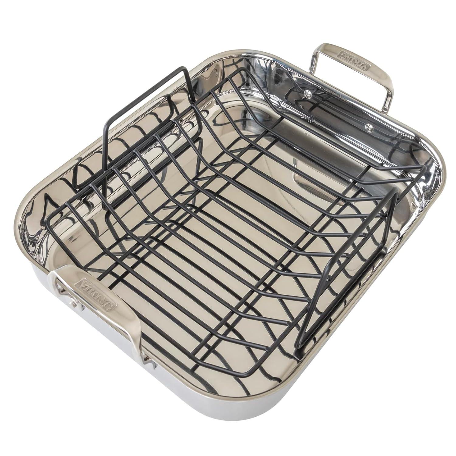 Viking ® 3-Ply Stainless Steel Roasting Pan with Rack and Thermometer Set