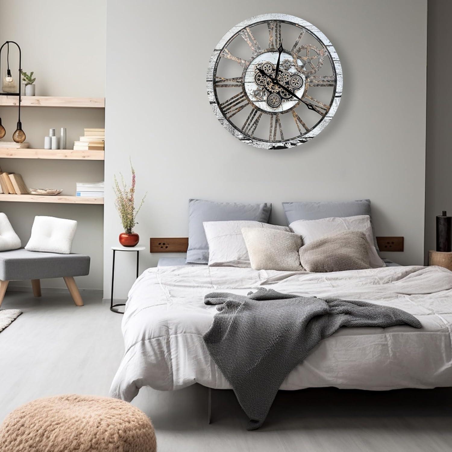 The Gears Clock Wall Clock 36" Round Oversized for Living Room decor with Real Moving Gears America Collection
