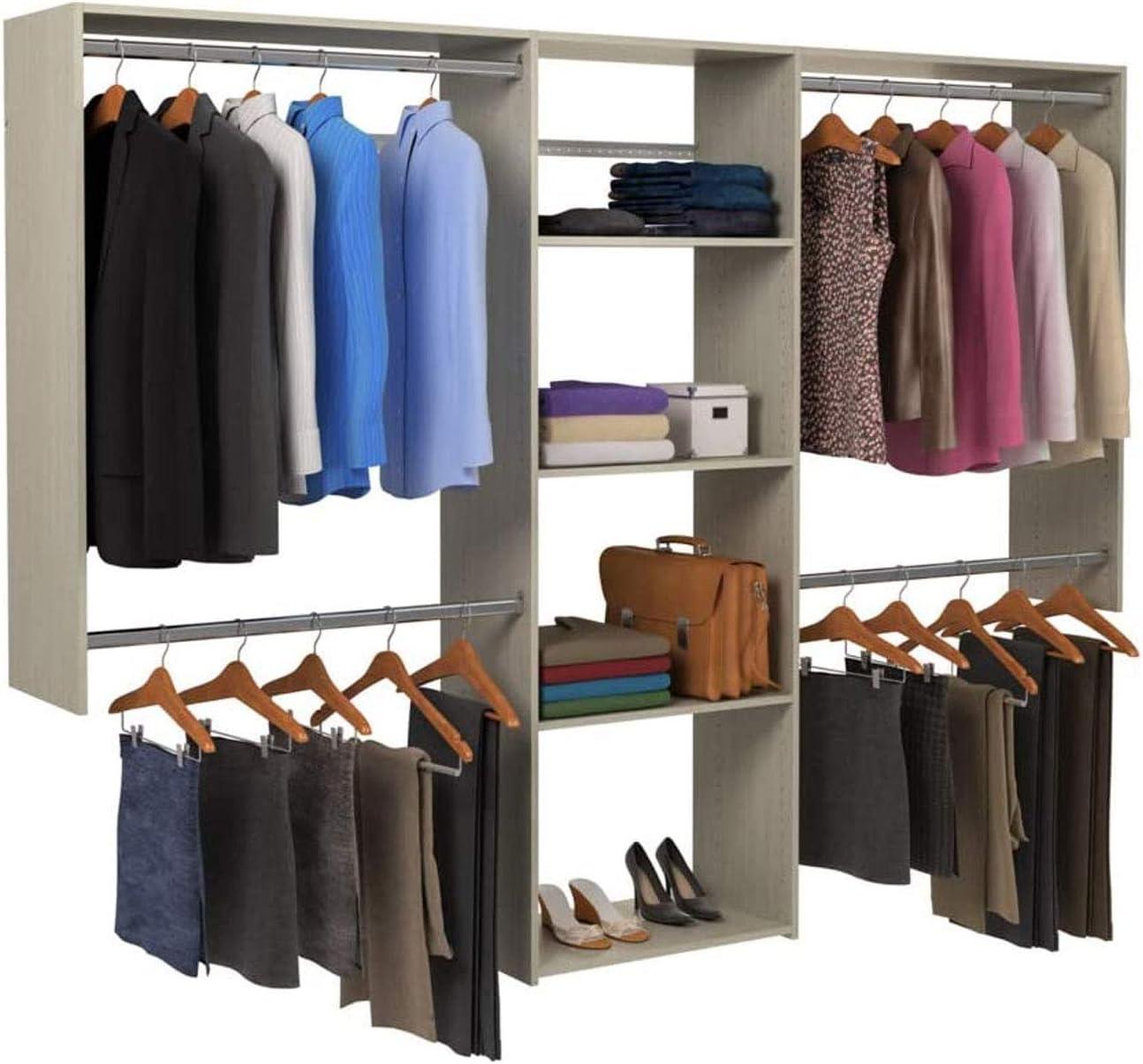 Easy Track Closet Storage Organizer System with Shelves, Grey