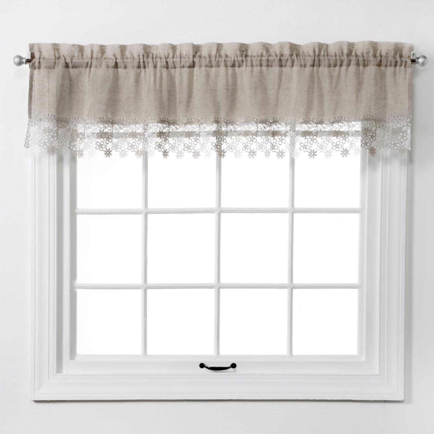 Collections Etc Renaissance Home Fashion Lillian Valance with Macrame Band, 58" X 12", Linen