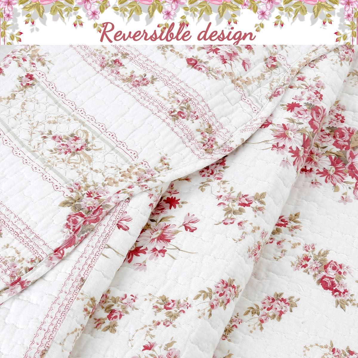 Fuchsia Pink Rose Floral Cotton Quilted Throw Blanket