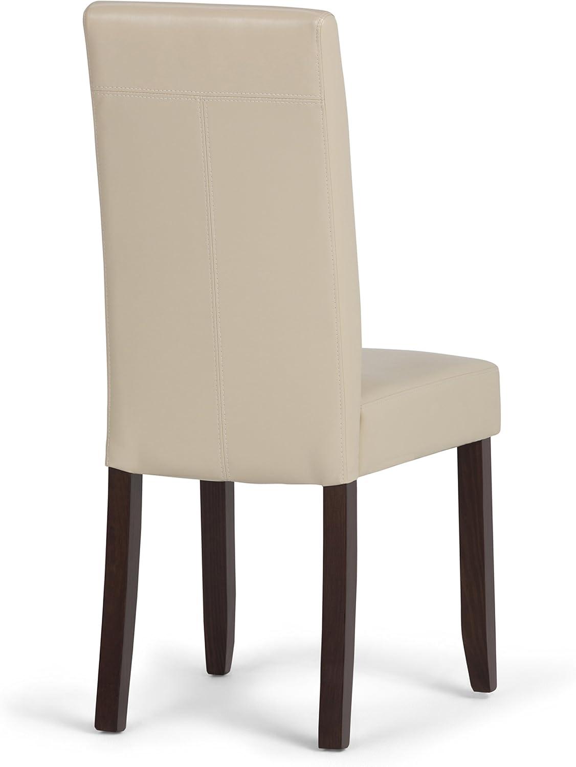 Simpli Home Acadian Transitional Parson Dining Chair (Set of 2) in Satin Cream Faux Leather