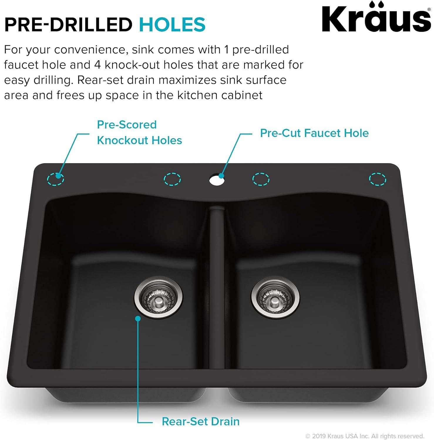 KRAUS Forteza™ 33" L Dual Mount 50/50 Double Bowl Granite Kitchen Sink