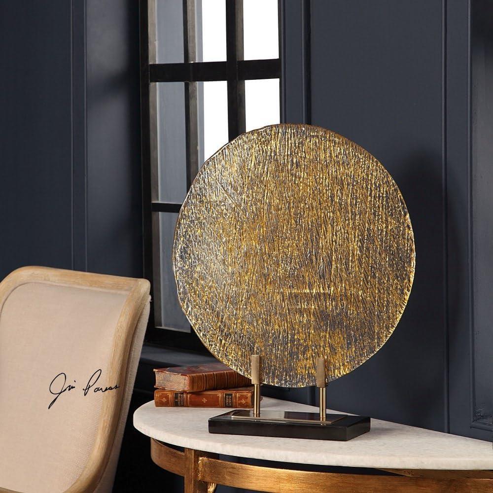 Layan 21" Gold Rippled Art Glass Charger with Bronze Stand