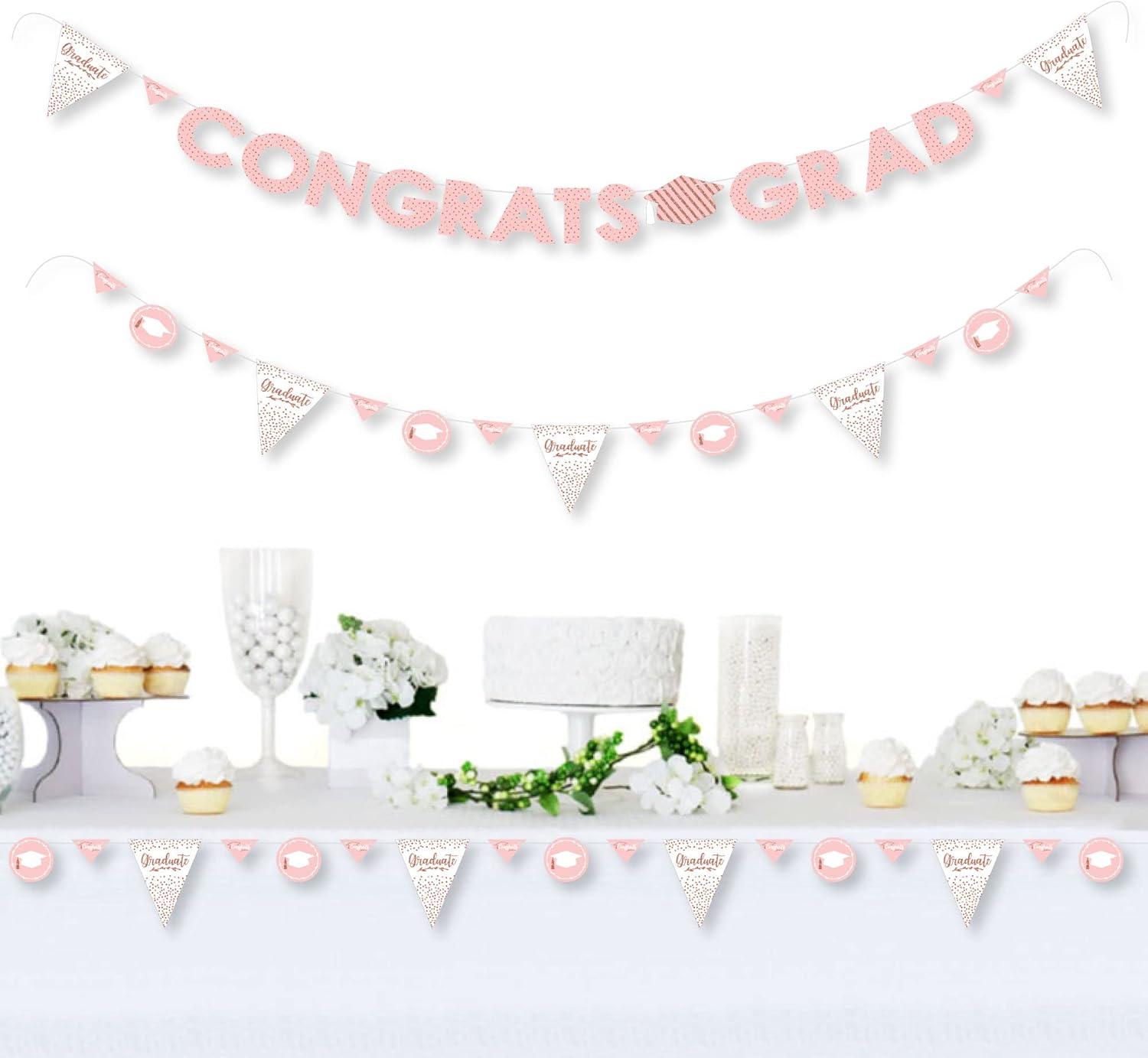 Big Dot of Happiness Rose Gold Grad - Graduation Party Letter Banner Decoration - 36 Banner Cutouts and Congrats Grad Banner Letters