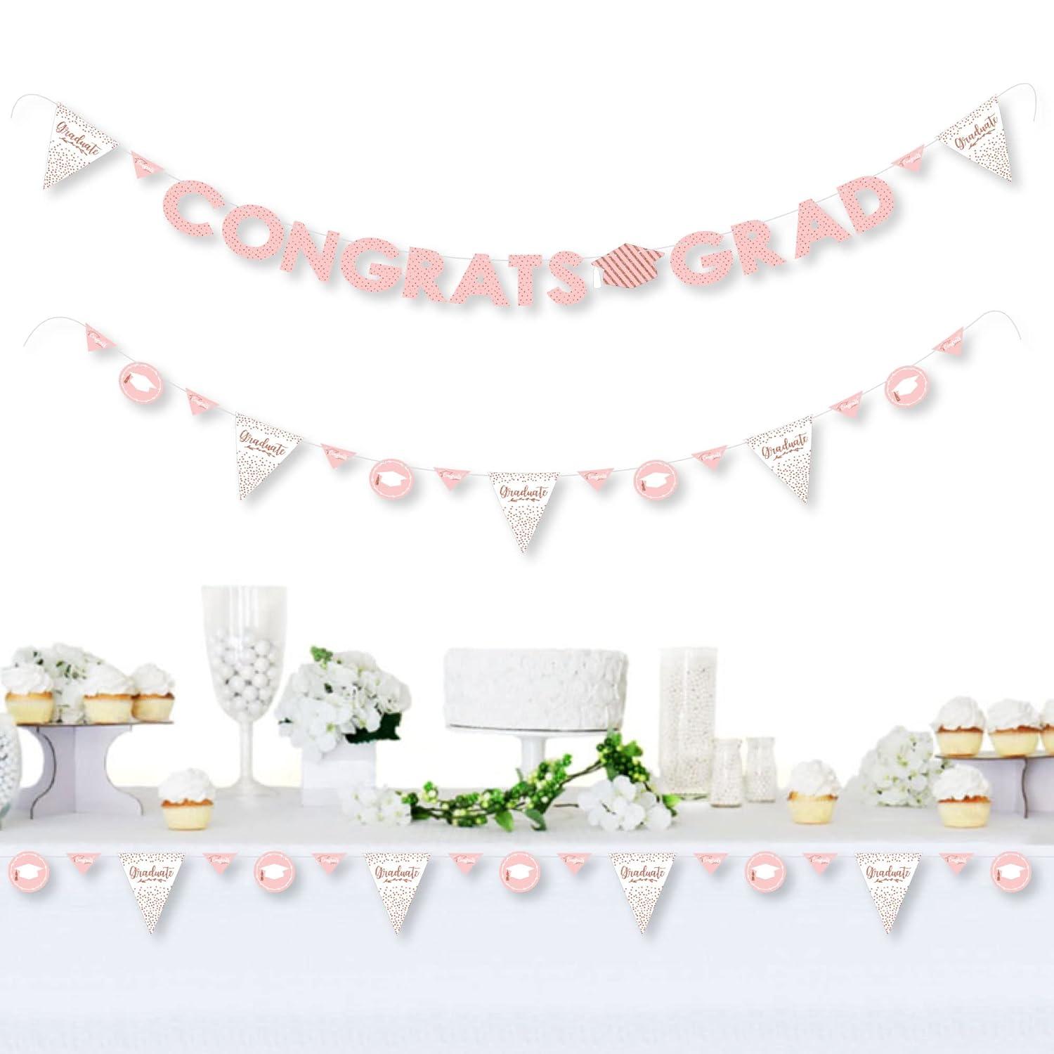 Big Dot of Happiness Rose Gold Grad - Graduation Party Letter Banner Decoration - 36 Banner Cutouts and Congrats Grad Banner Letters