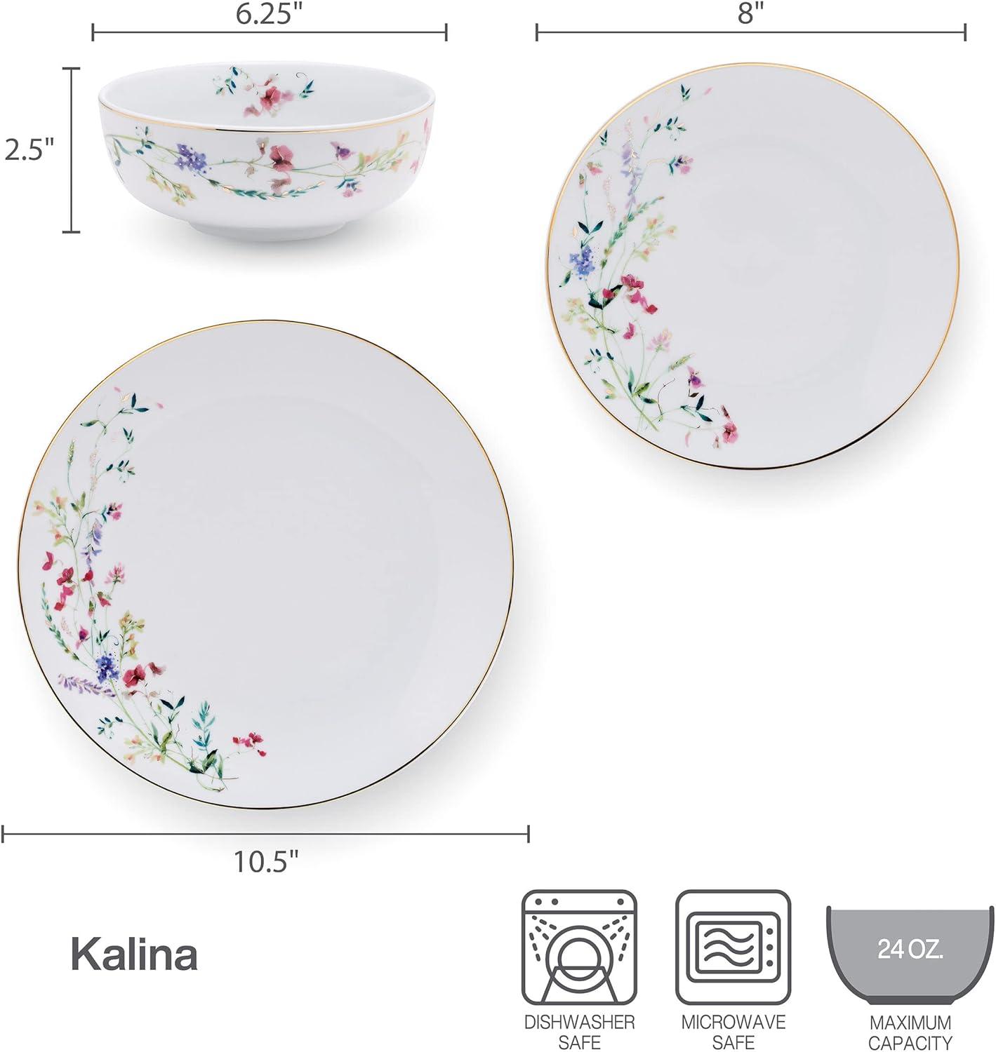 Kalina White Porcelain Floral 24-Piece Dinnerware Set