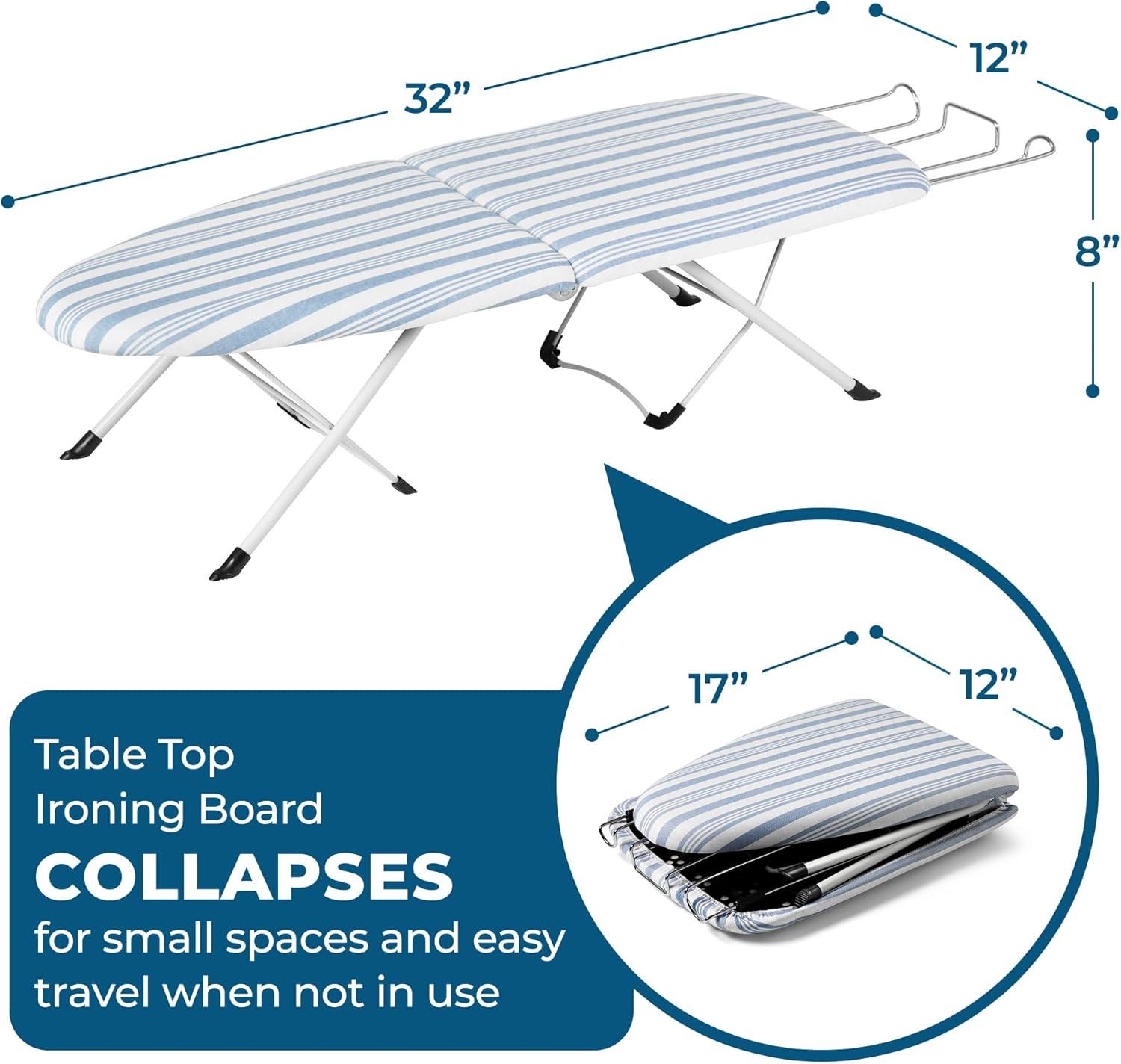 Honey-Can-Do Folding Tabletop Ironing Board with Iron Rest, Blue, 32” L x 12” W, Steel Frame