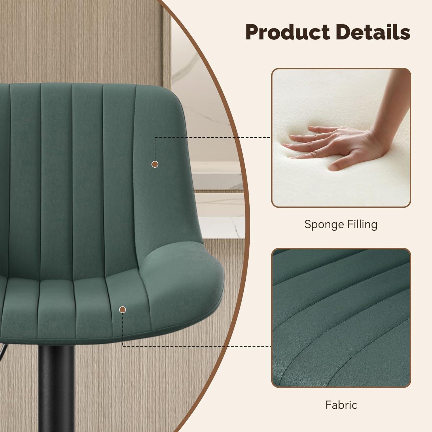 Hawsaiy Adjustable Bar Stools Set of 2, Swivel Counter Height Bar Chairs with Back, Modern Technical Fabric Barstools for Kitchen Island & Home, Green