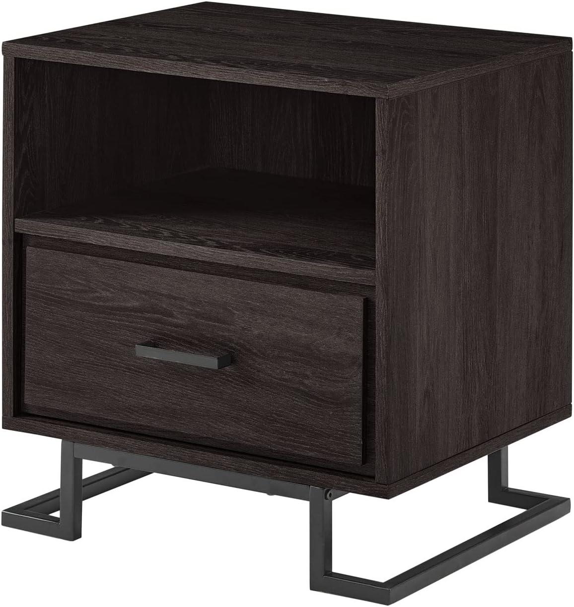 20" Contemporary Metal and Wood Night Stand with One-Drawer - Charcoal