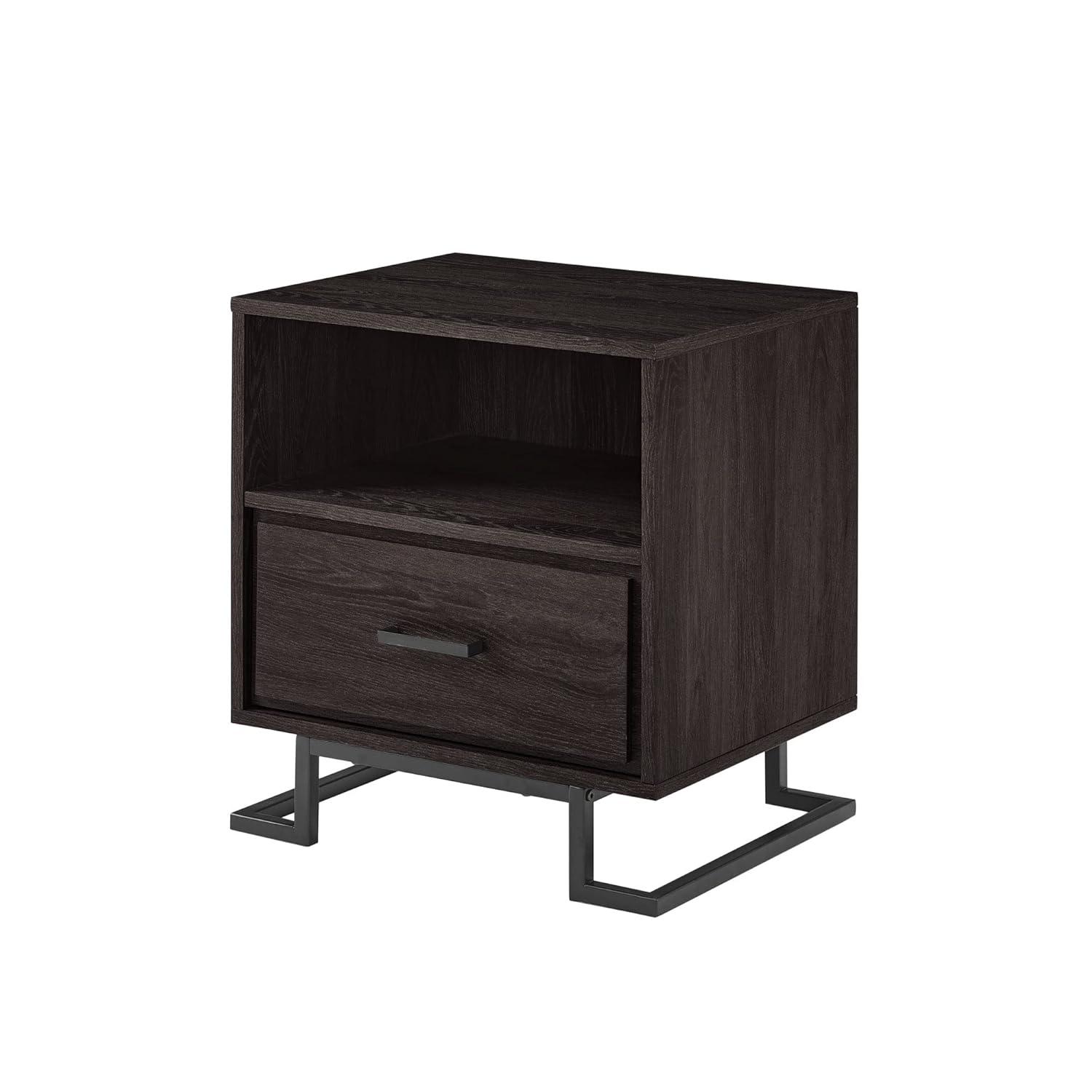 Miekor Furniture Contemporary Metal and Wood 1-Drawer Nightstand – Charcoal B5A6818