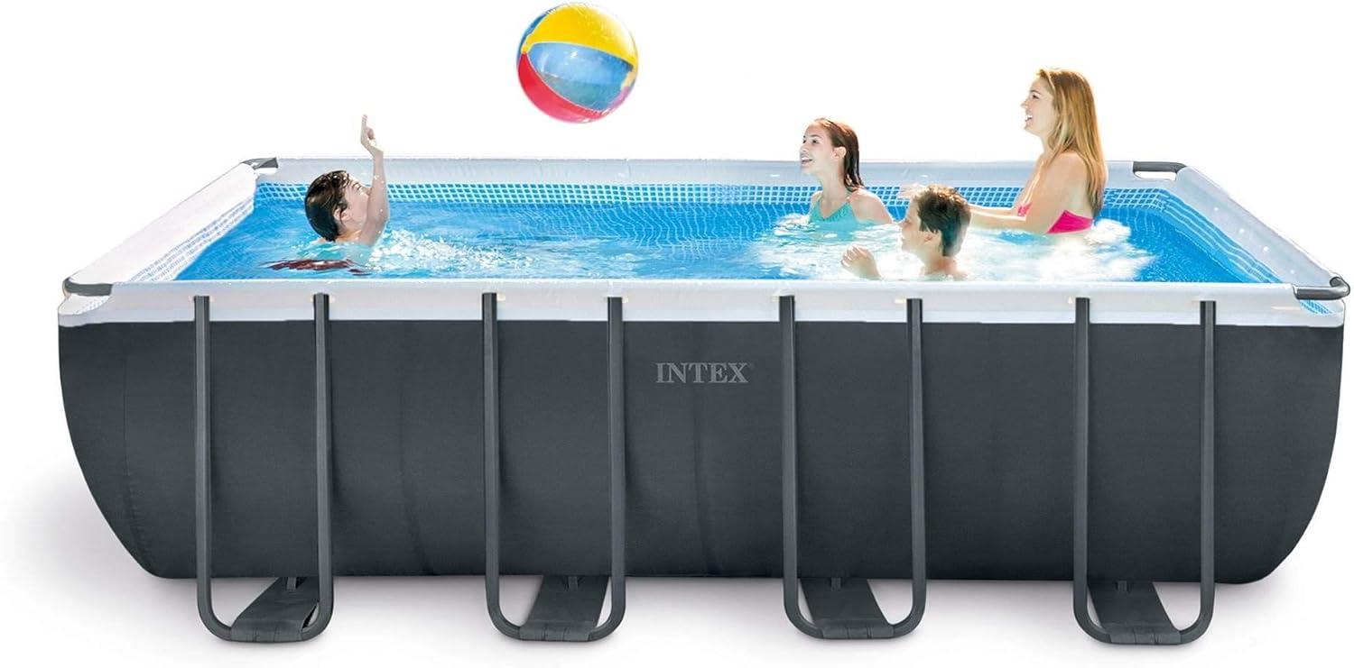 Intex 18ft Gray Rectangular Frame Pool Set with Filter and Pump