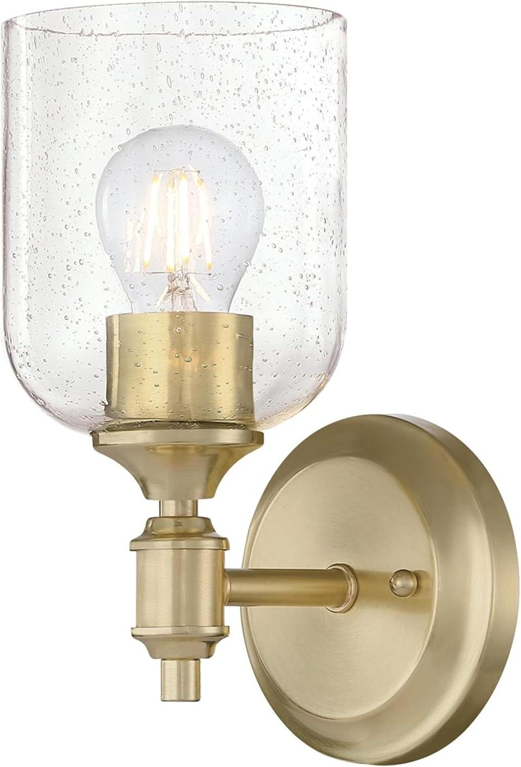 Champagne Brass Cylinder Sconce with Seeded Glass Shade