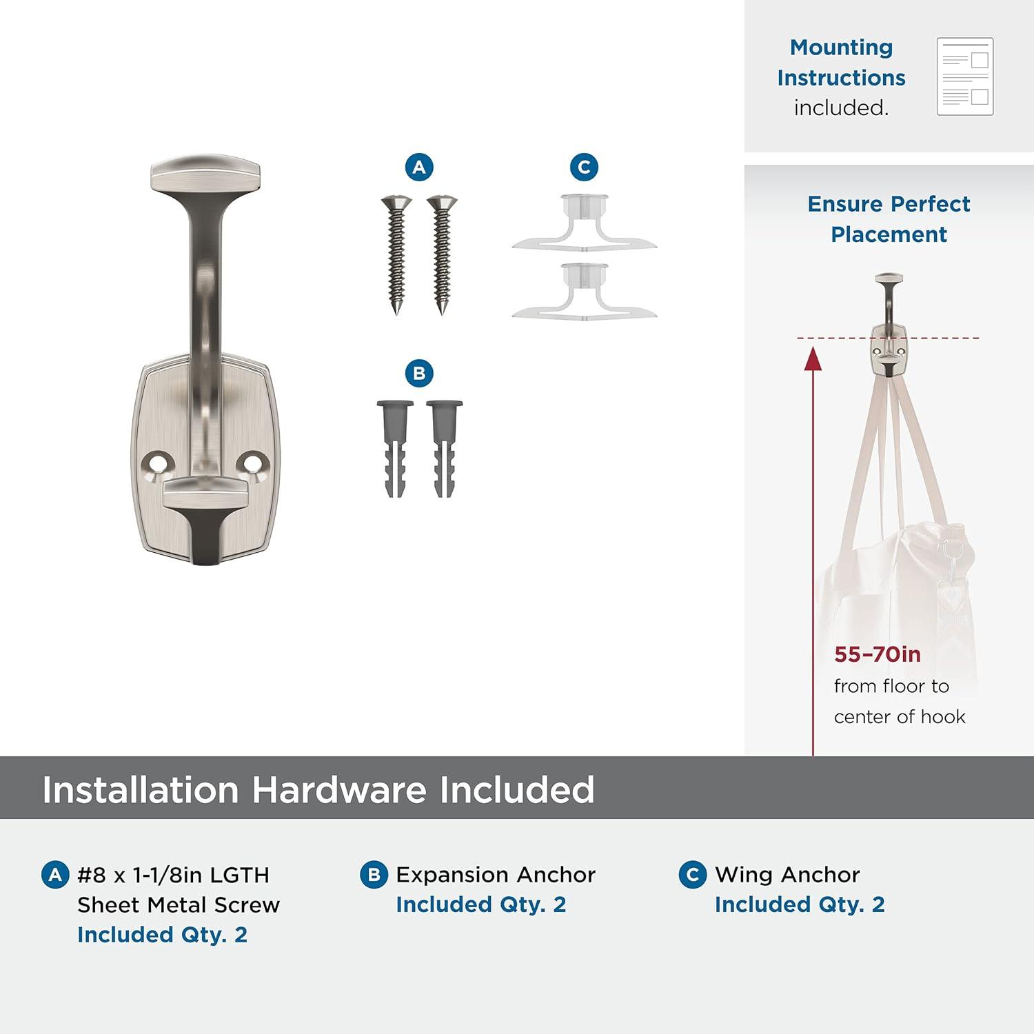 Amerock Vicinity Traditional Double Prong Satin Nickel Wall Hook