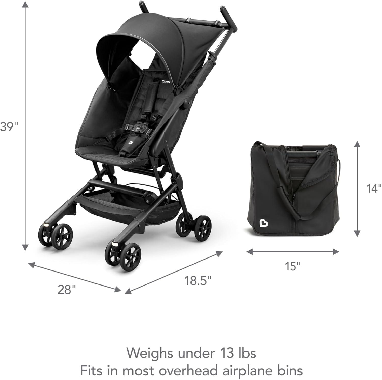 Munchkin Night Owl™ Folding Ultra Compact Travel Baby & Toddler Stroller with Lights, Black, Unisex