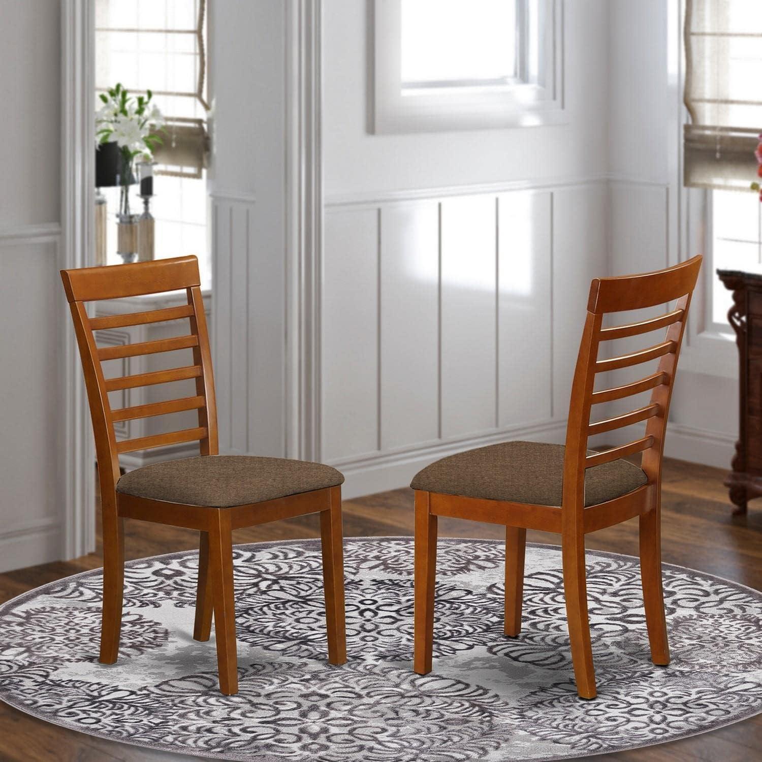 Saddle Brown Upholstered Ladderback Wood Dining Chairs, Set of 2