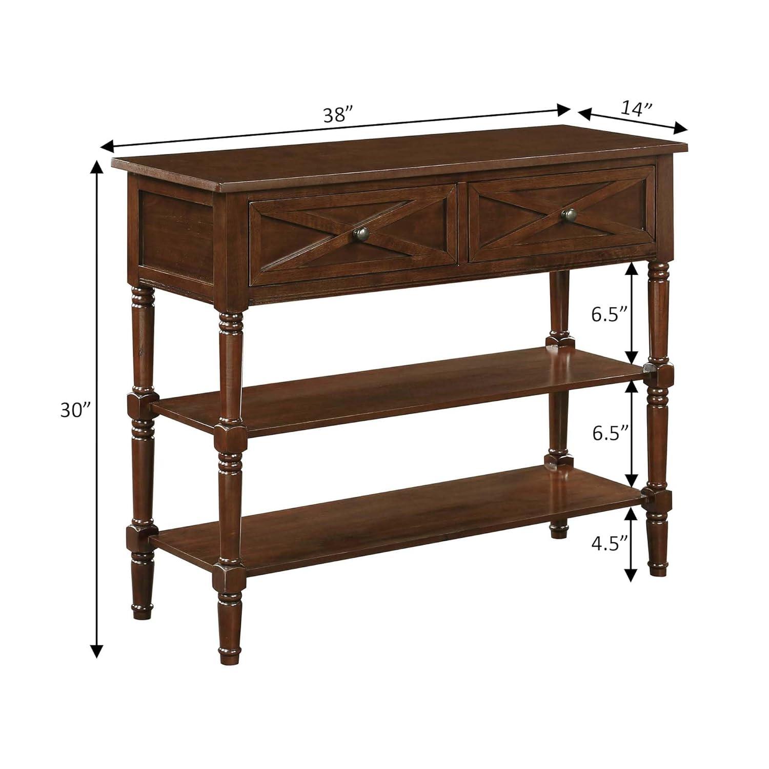 Convenience Concepts Country Oxford 2 Drawer Console Table with Shelves, Espresso
