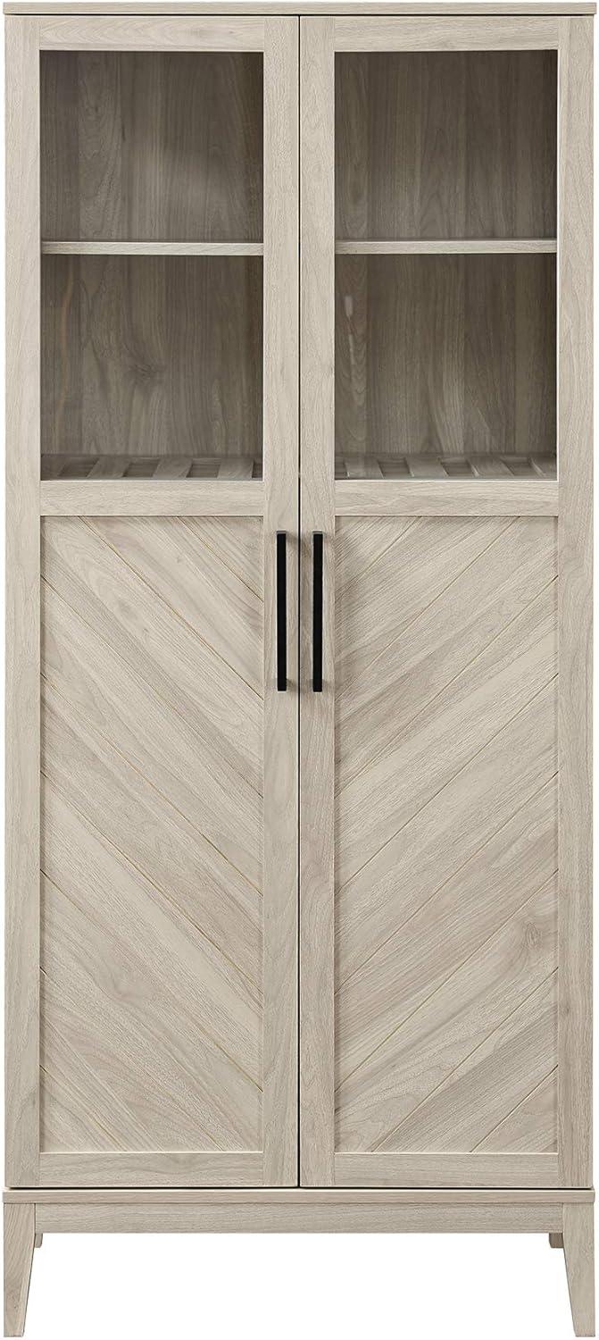 Birch Chevron 68" Storage Cabinet with Glass Doors