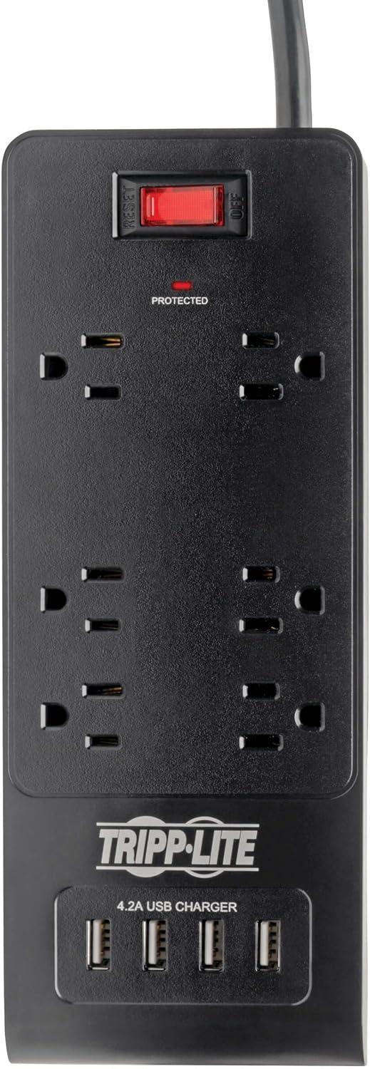 Black 6-Outlet Surge Protector with 4 USB Ports and 6ft Cord