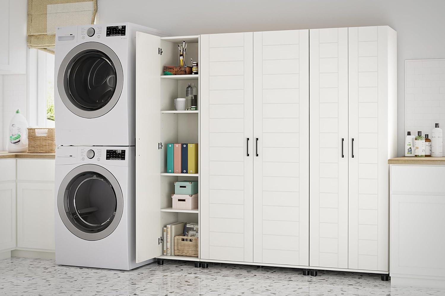 White Shiplap 1-Door Cabinet with Adjustable Shelves