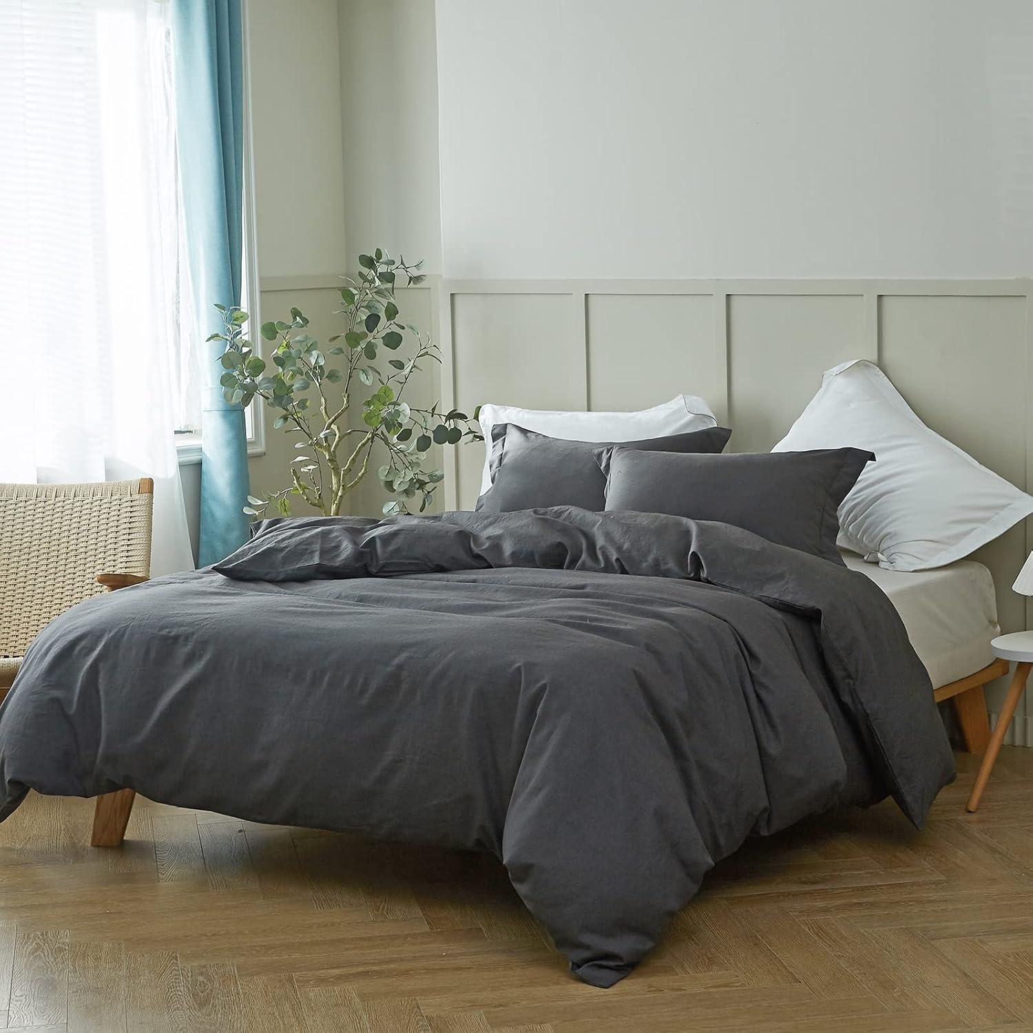 King White Cotton Linen Blend Duvet Cover Set