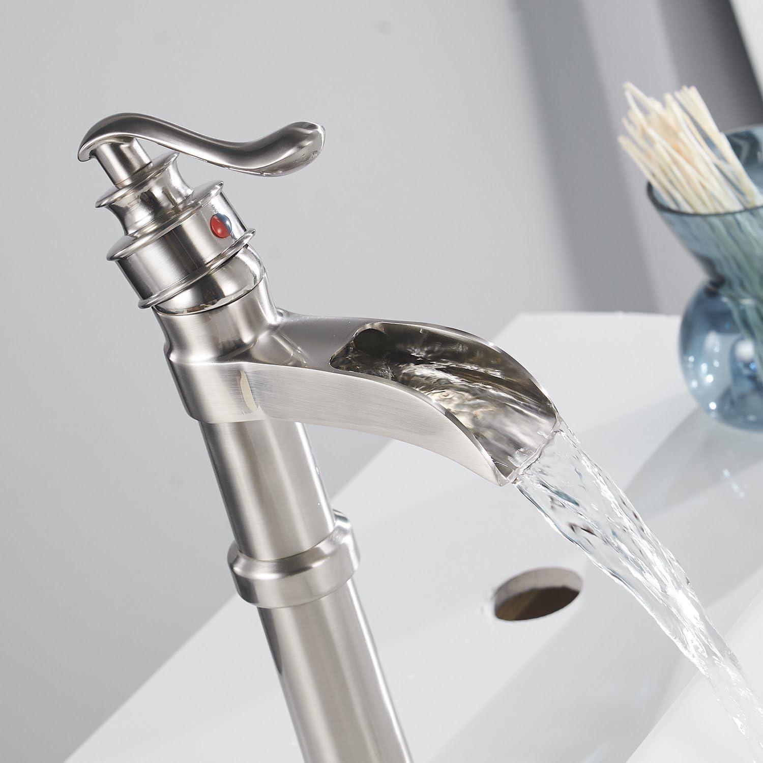 Brushed Nickel Single Handle Waterfall Vessel Sink Faucet